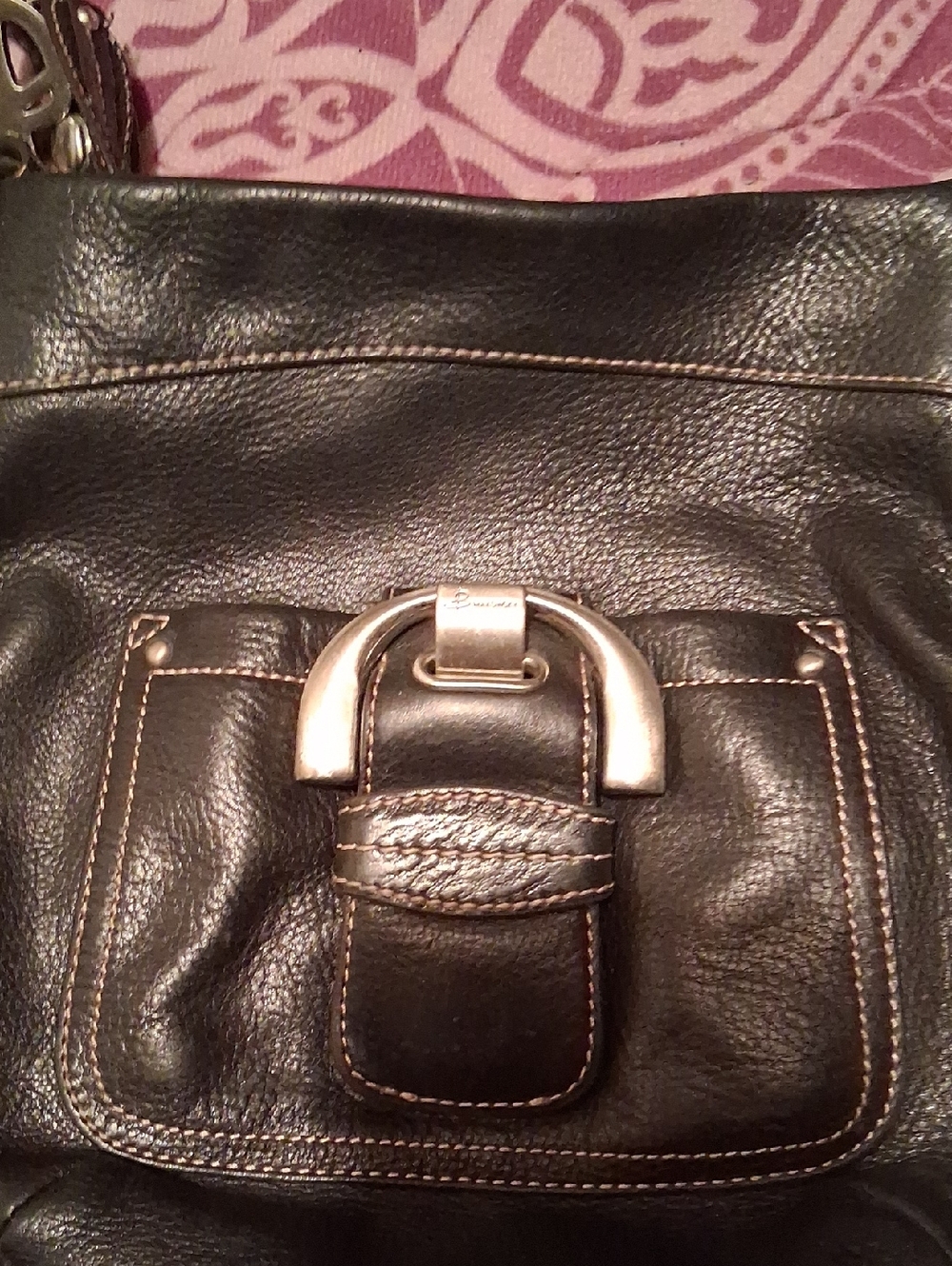 b. makowsky Black Leather Shoulder Bag with Silver Hardware Accent